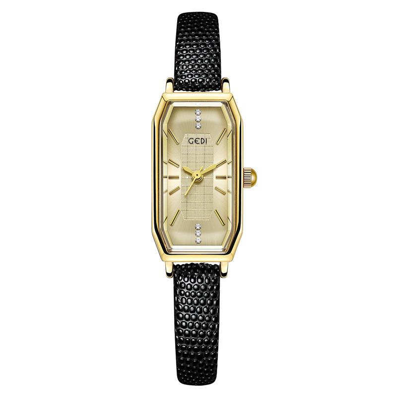 

Gedi Quartz Watch For Women With Waterproof True Leather Strap Korean Style Elegant Decor чёрный