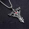 Winding Cross Pendant Necklace Cool Hip Hop Red Stone Vintage Copper Color Stainless Steel Chain Women Men Punk  Jewelry Gifts