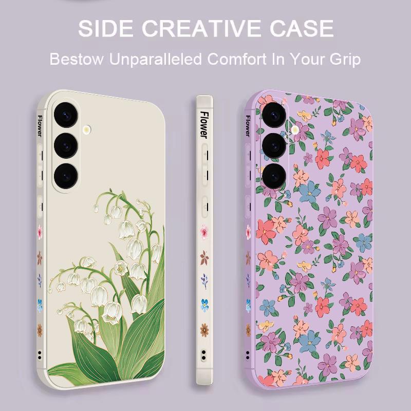 Blue Flowers Pattern Case For Samsung Galaxy S26 S25 Ultra S24 S23 S22 Plus S21 FE A15 A16 A17 A35 A36 A54 A55 A56 5G Soft Cover