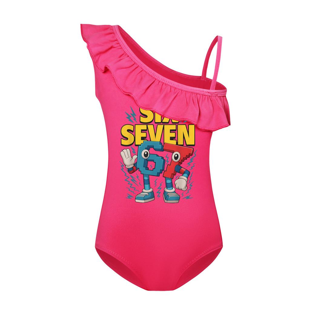 5260 Детский Девочки Украсть Маразм 67 Шесть Семь Принт Рюши Купальник Плавание Цельный Боди Купальник 140cm