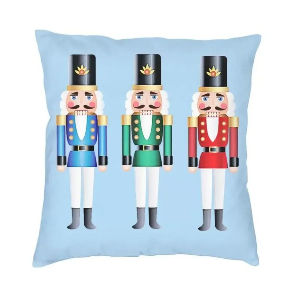 Nutcracker Soldier Toy Christmas Gift Cushion Cover Sofa Home Decorative Square Pillow Case 45x45cm