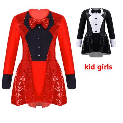 Costume cosplay per bambine da bambina a maniche lunghe da ballo latino jazz, balletto, papillon, decorazioni con paillettes, body, discoteca