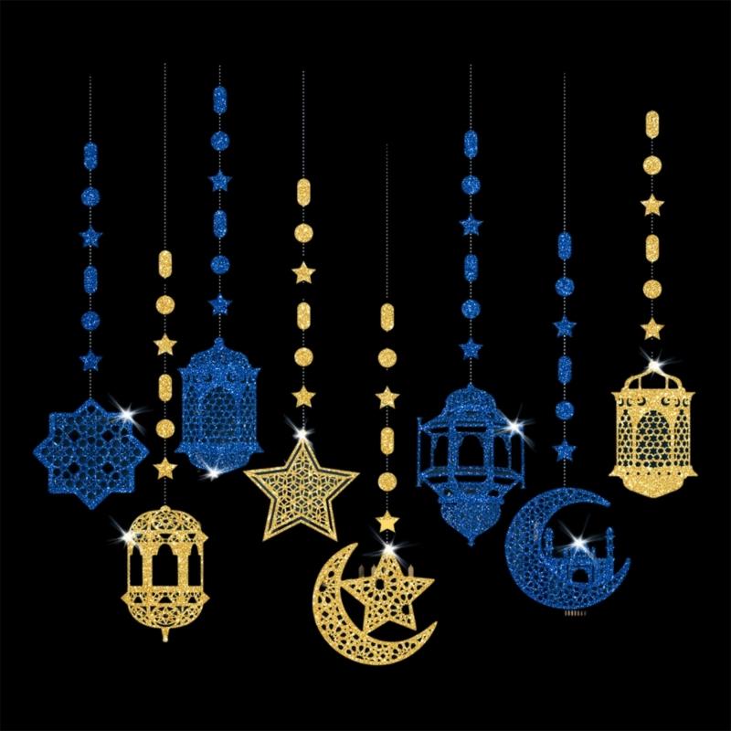 8Pieces Eid Holiday Hanging Decoration Ornaments Pendants for Home and Office Card Paper Hanging Pendant