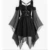 Gothic Asymmetrical Patchwork Halloween Witch Suspender Strap Big Swing Maxi Dress for Women