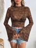 New Arrival Women's Casual Holiday Chiffon Shirt with Round Neck and Bell Sleeves