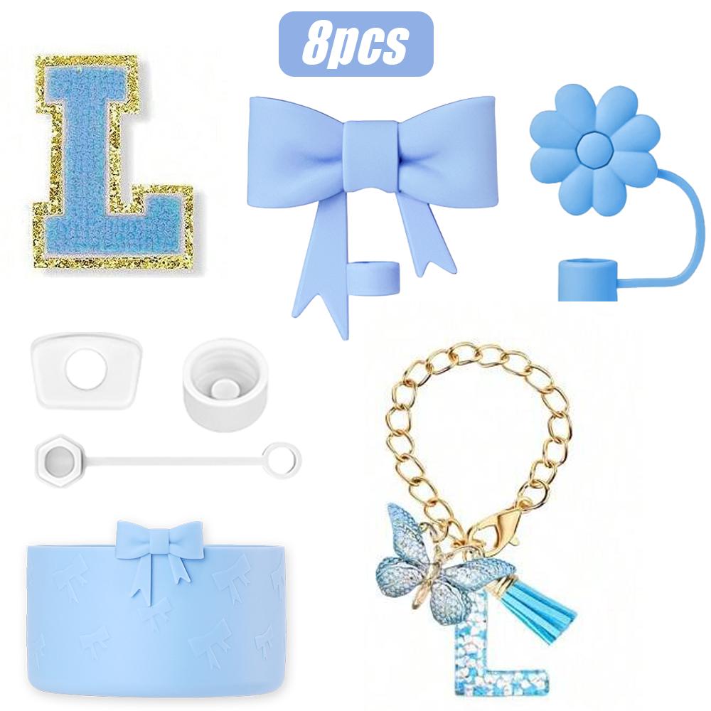 8-teiliges Tassenzubehör-Set für Stanley Cup 30oz 40oz, A-Z Initialen Dekorationen, inklusive Silikon-Strohhalmkappe, Aufkleber