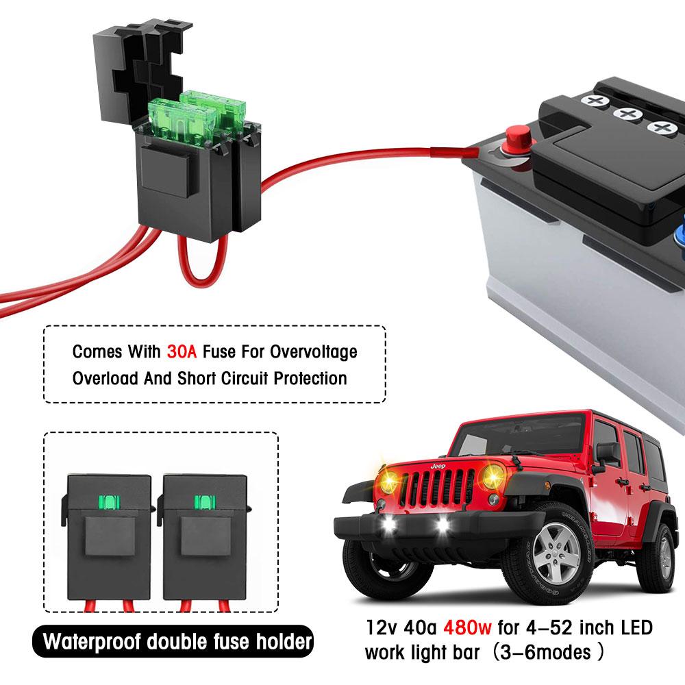 Firedrake LED Car Headlight Harness Switch Kit Off-road Vehicle Work Light Relay Cable Wire For Truck Boat 480W 16V 3m Wire Kit