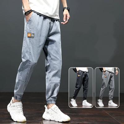 2024 Summer Men's Thin Denim Trousers Retro Solid Color Washed Ankle Loose Casual Pants Hiking Jogging Trousers Large Size S-5XL
