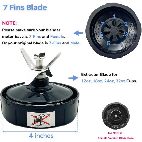 Blender 24 Oz Cups with Lids & 7 Fins Extractor Blade Replacement Parts Compatible with Nutri Ninja Auto iQ AMZ493BRN BL450-30 BL456-30 BL480-30