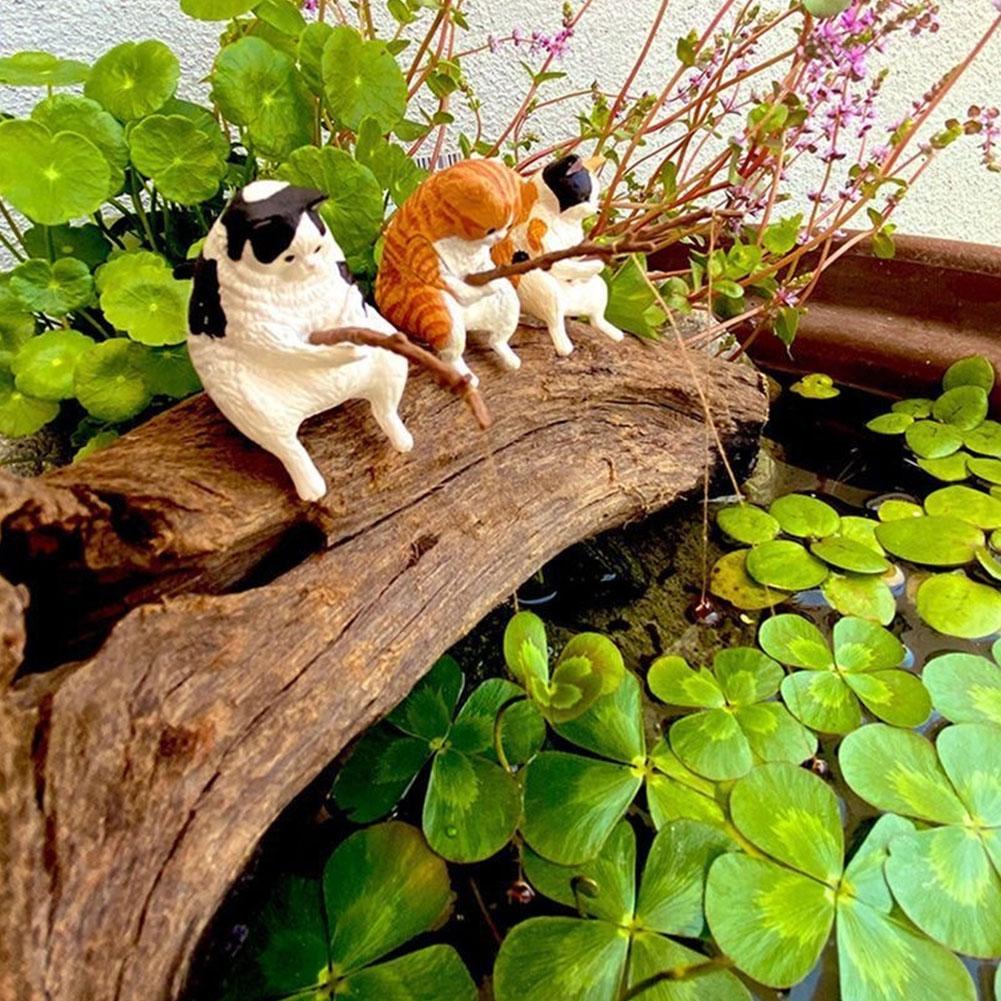 Fishing Cat Aquariums Decorations Fish Tank Hangable Landscape Aquarium Cat Fishing Ornament Home Aquarium Decor