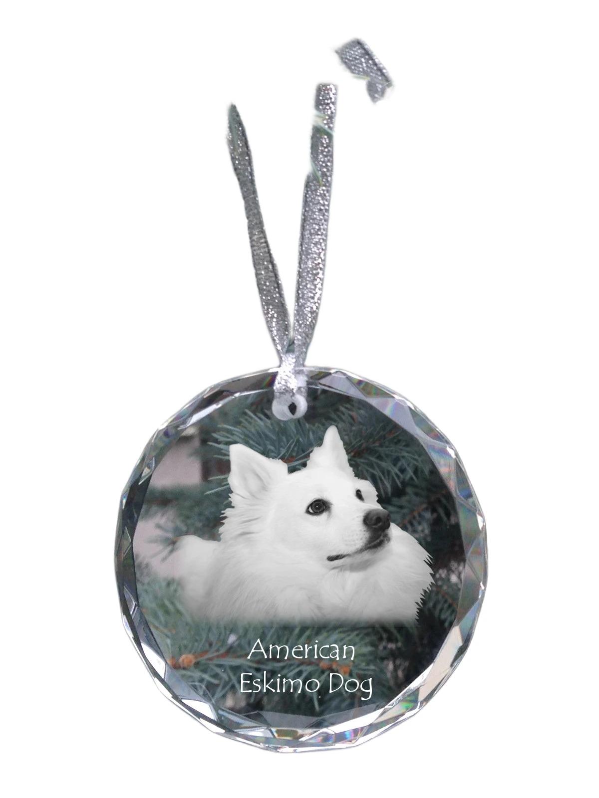 

American Eskimo Dog, American Spitz - crystal bauble with a photo, dog photo in crystal, personalized Christmas tree ornament by Art-Dog brand прозорий