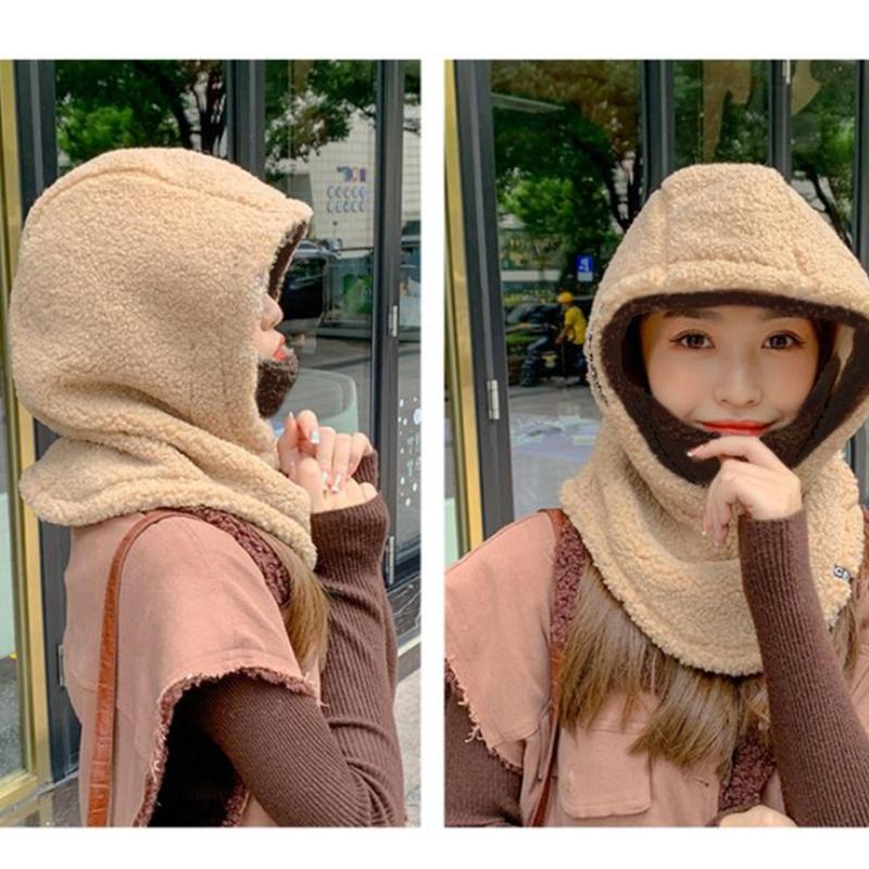 3-in-1 Women Hat Thick Fleece Hat with Ear Flaps Facemask Outdoor Hat Furry Caps Windproof Hat Hiking Running Headwear