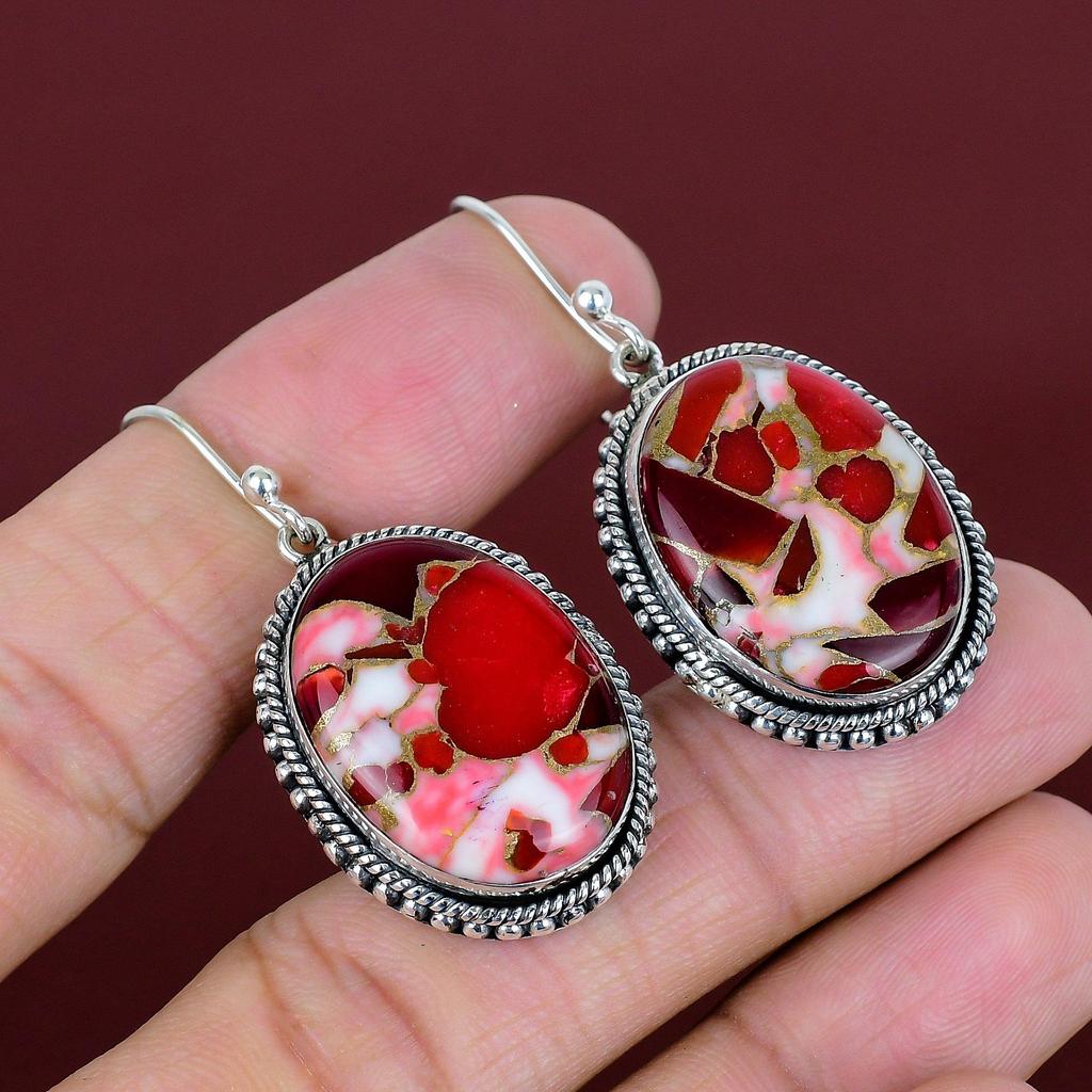 Kingman Red Mohave Copper Turquoise Earring 925 Sterling Silver Earring Handmade Jewelry Vintage Gemstone Earrings Silver Jewelry for Gifts