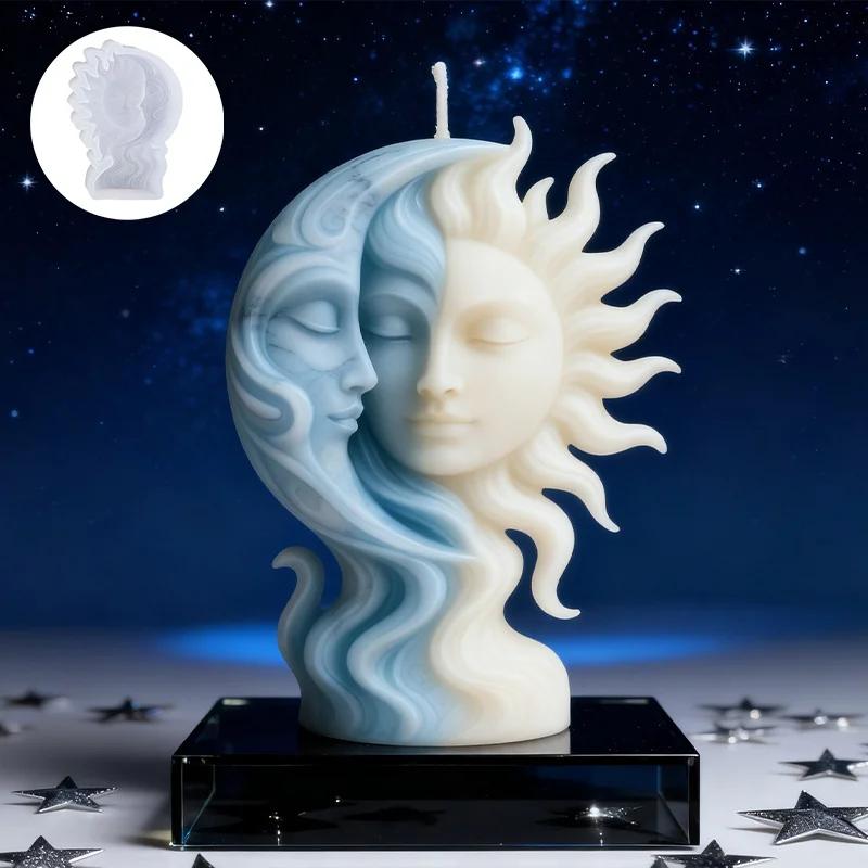 A Top Quality Romantic Sun & Moon Embrace Silicone Mold - Classic Day Night Design for Candles Resin Plaster Crafts Perfect Gift