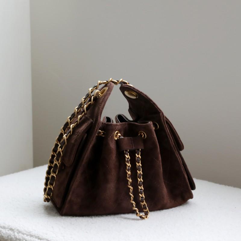 Mini-Umhängetasche mit gestepptem Design, weiches Wildleder, Kettenriemen, tägliche Pendler-Geldbörse für Damen