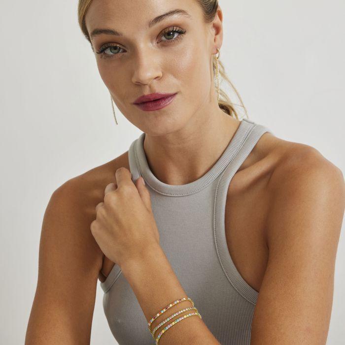 Luxenter Bracelet En Argent 925 Avec Zircons Multicolores Finis En or Jaune 18K - Tahu