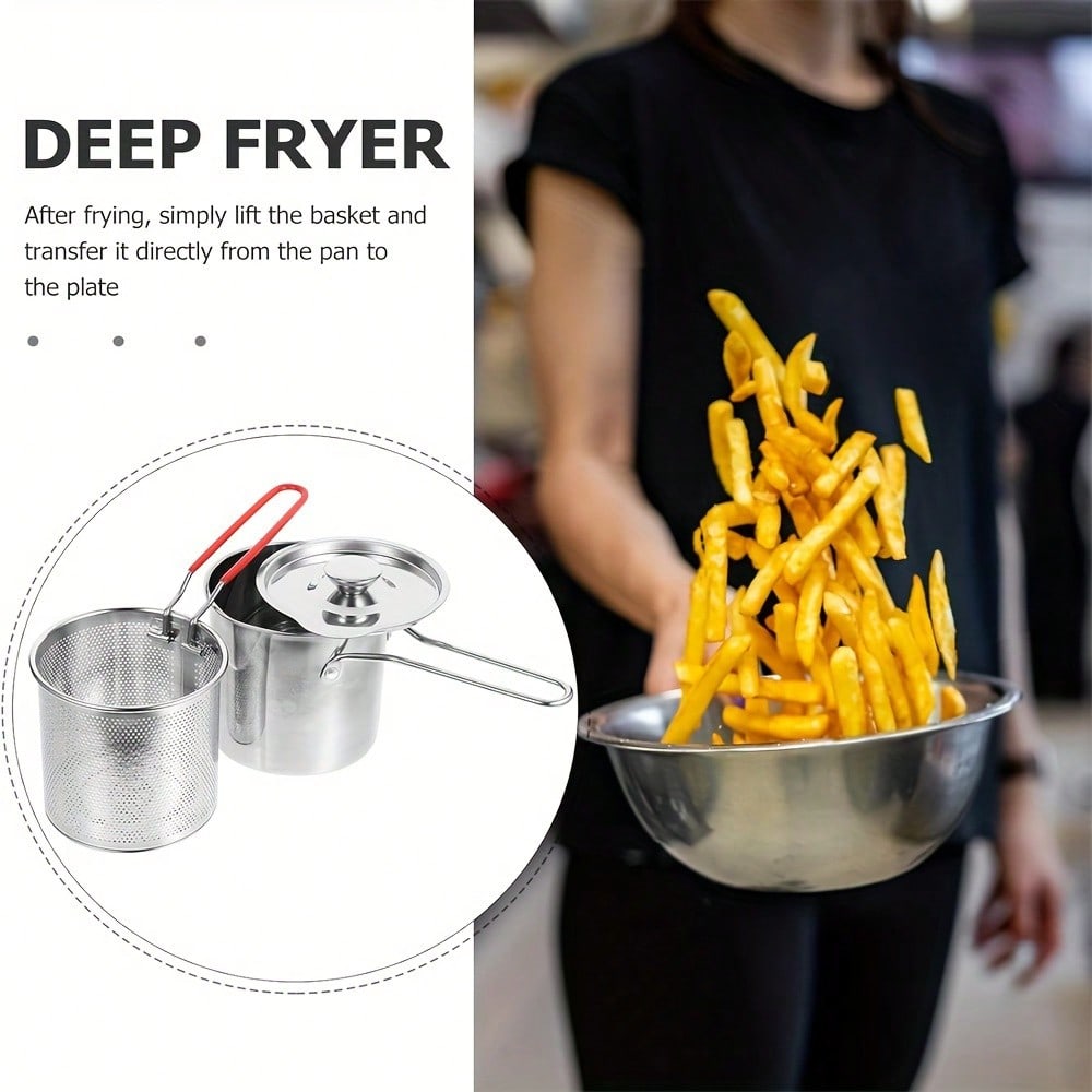 3pcs stainless steel fryer set with filter - perfect for home cooking and restaurant use of tempura, french fries, and chicken