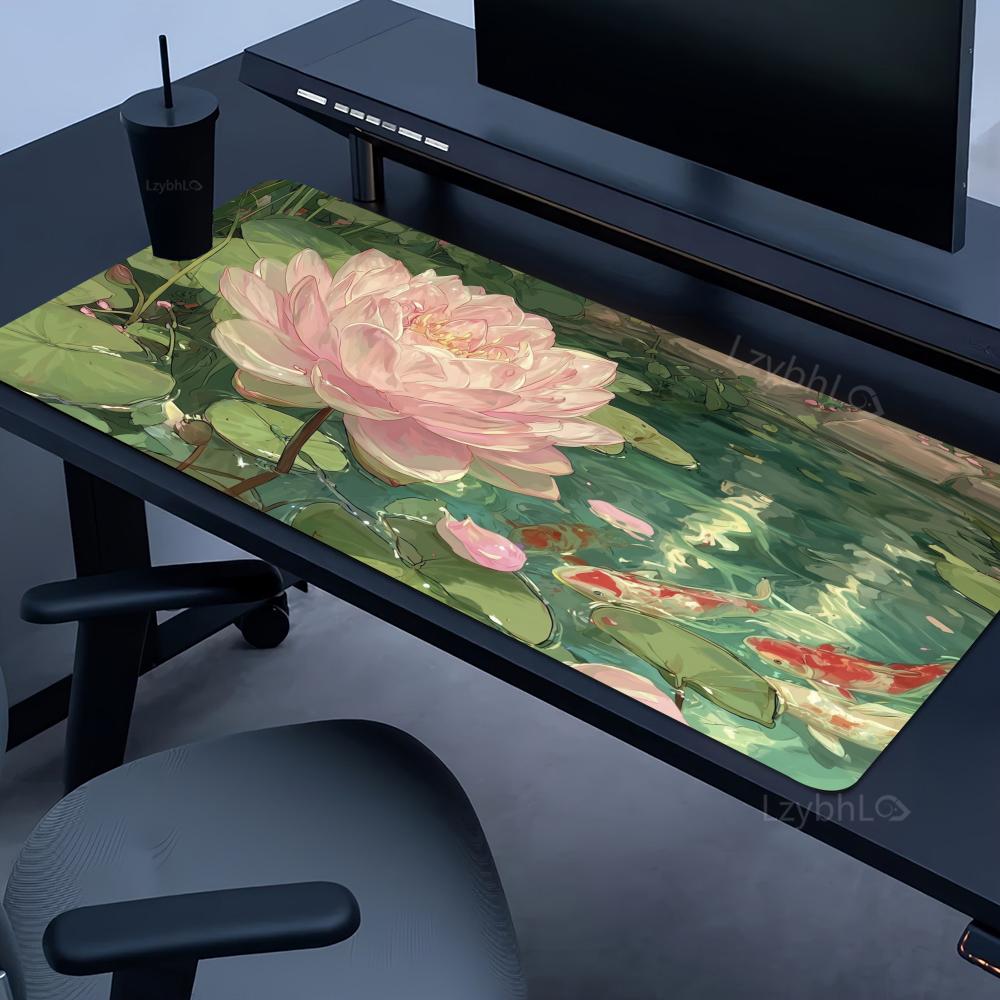 Lotus Flower Mouse Pad Large E-sport Mousepads PC Gaming Office Home Rubber Stitched Edge Rubber Anti-Slip Gamer Long Mousepad