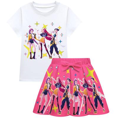 Kpop Demon Hunters Moda Bambini Comodo Cosplay Stampa Anime Gonna Plissettata a Maniche Corte da Ragazza Set Estivo