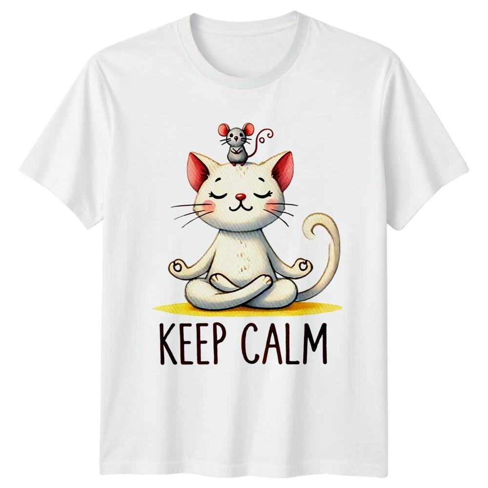 Keep Calm Yoga Cat Mouse Meditation Funny TShirt S