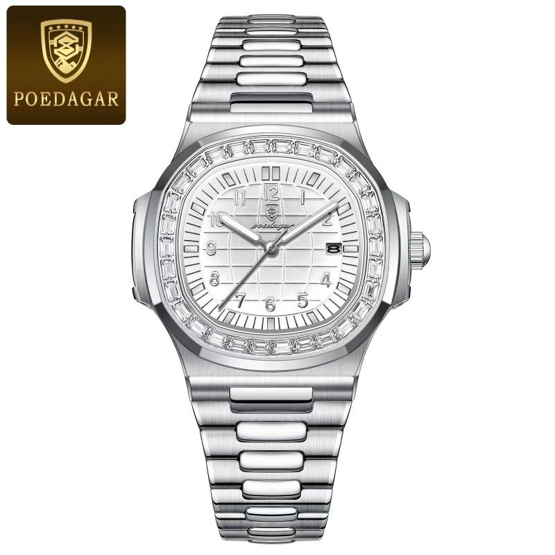 

POEDAGAR Роскошные квадратные мужские наручные часы Светящиеся водонепроницаемые мужские часы с датой из нержавеющей стали Мужские кварцевые часы Повседневные мужские часы белый
