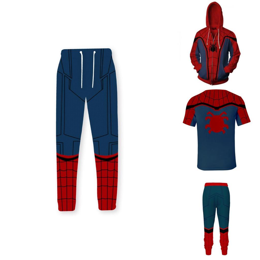 Spiderman Zip Hoodie Jacket T-shirt Trousers Set Hip Hop Marvel Cosplay Costume