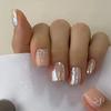 24 Piezas de Uñas Francesas Cuadradas Cortas Postizas Rosadas Acrílicas con Lazo de Perla Puntas de Uña de Cobertura Completa Extraíbles
