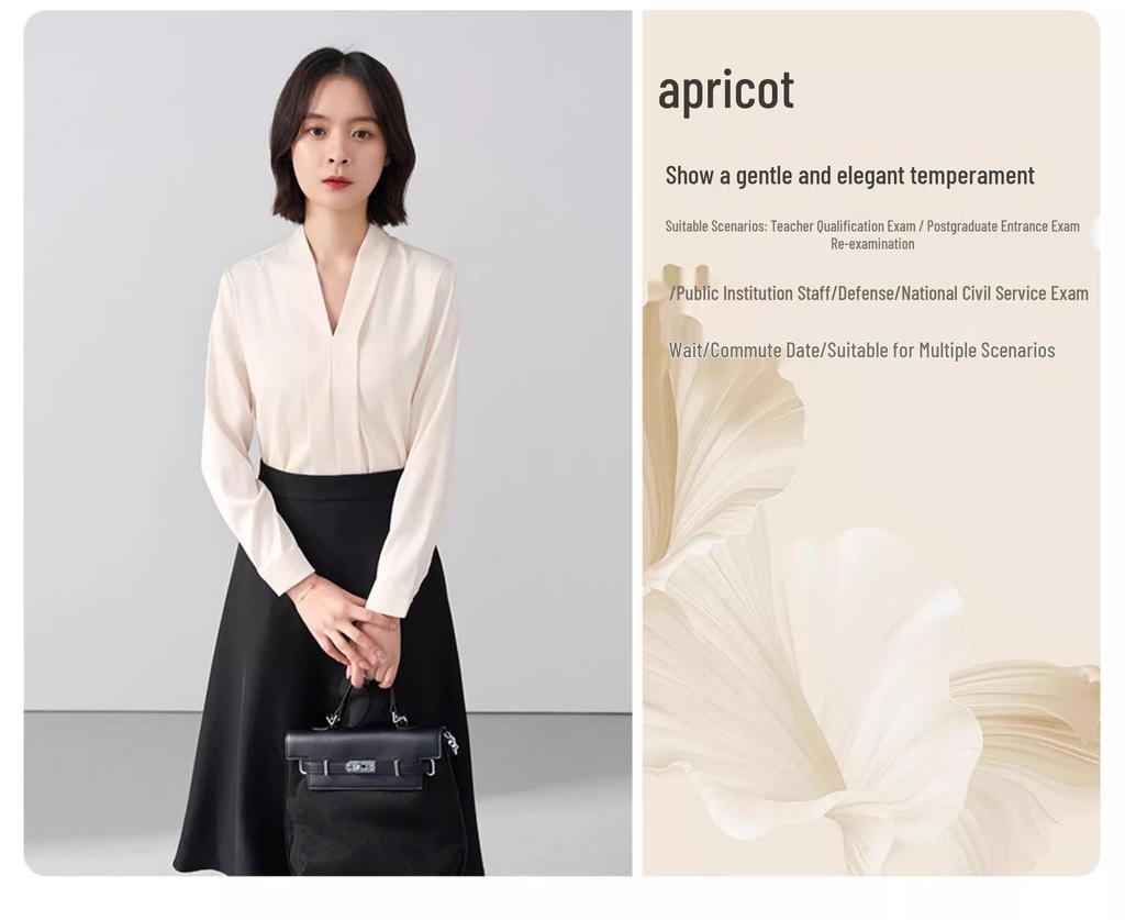 Women's White Chiffon V-Neck Professional Shirt – Elegant Formal Wear for Interviews and Office Settings