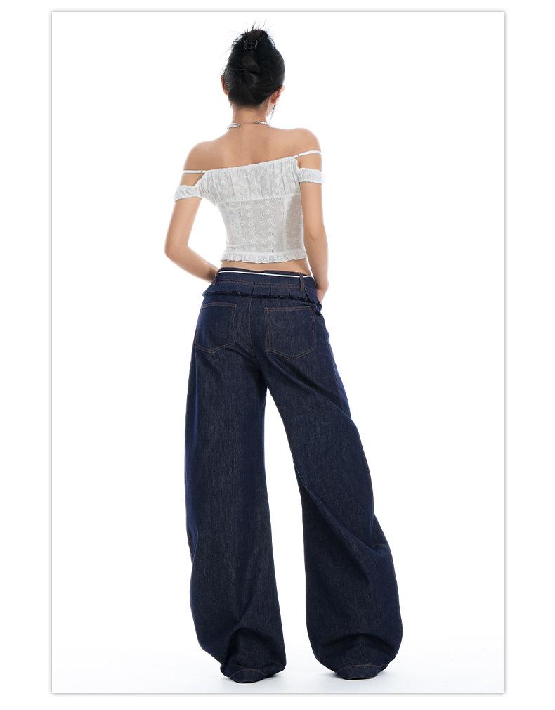 2025 Spring Women's Ruffle Edge Double Waist Saber Pants in Washed Spicy Street Style