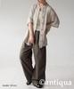 antiqua Short Sleeve Shirt with Chinese One Beige Women's Linen-Like Buttons, PK-01341, Size, 01,
