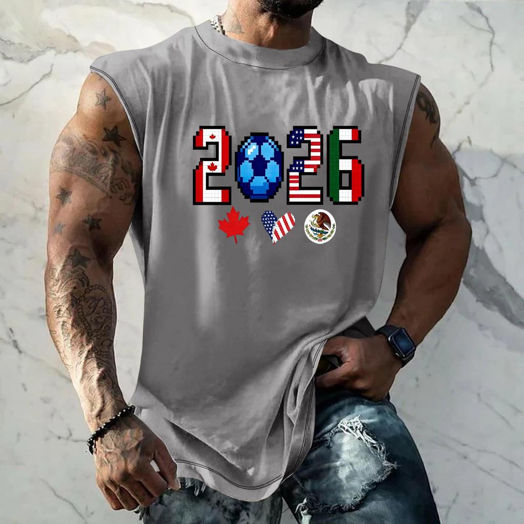 Men's Sleeveless Basic Muscle Tank Top Loose Fit Soccer Themed Graphic Print Summer Casual Athletic Shirt for Daily Wear