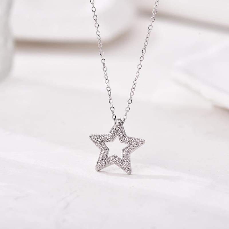 

Trendy Multicolor Star Zincon Pendant Necklace For Women Stainless Steel Chain Choker Vintage Necklace Female Daily Jewelry Gift серебряный