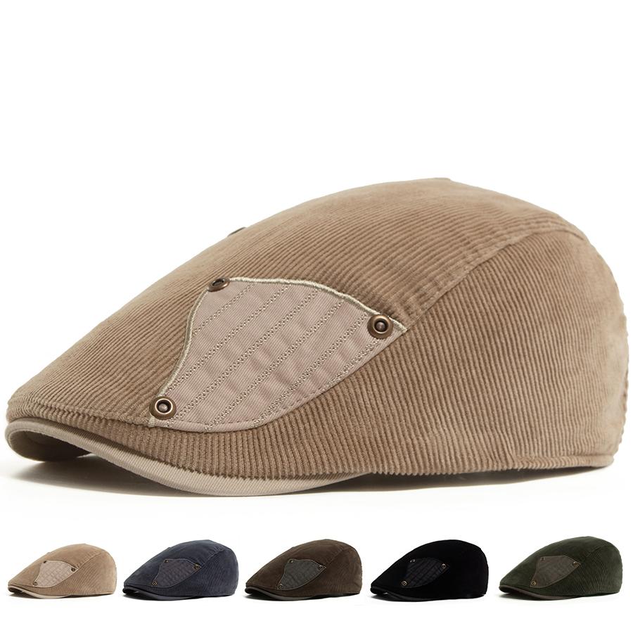 New Spring Corduroy Fashion Splicing Cloth Men Women Beret Autumn Thick Warm Women's Flat Hat Vintage Casual Newsboy Cap Unisex