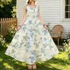 U-Neck Sleeveless Linen Maxi Dress Fresh Floral Seaside Vacation Style Comfy Breathable Summer Dress for Daily Casual Outdoor Trip