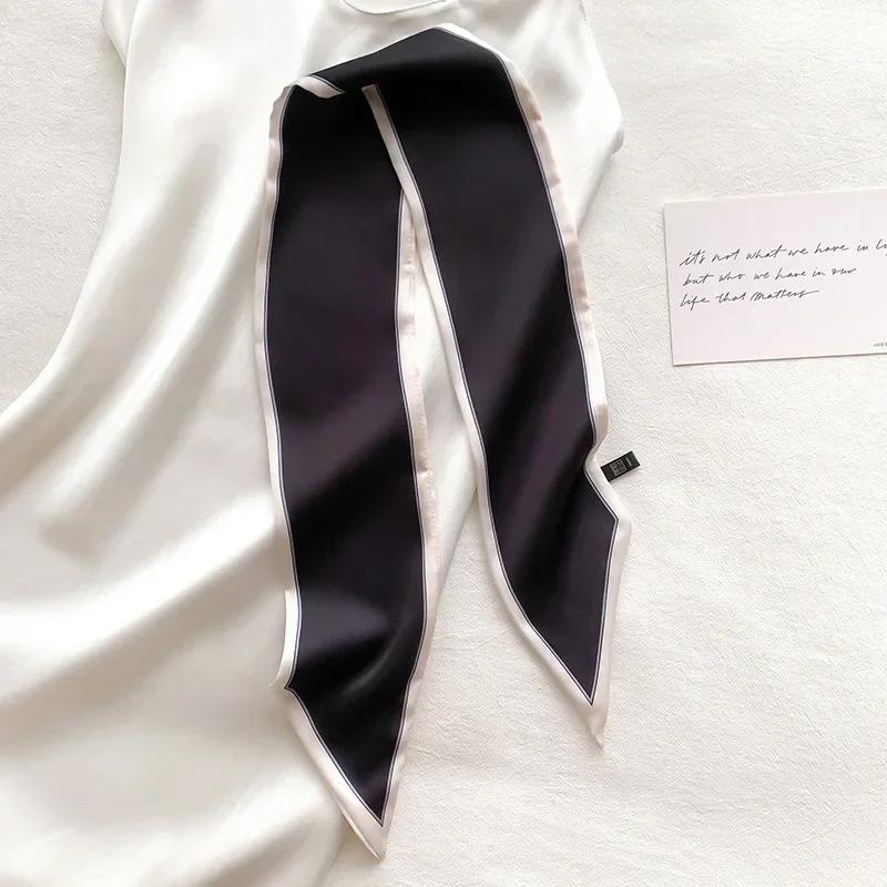 

Модный принт шарф с лентой для волос, женский шейный платок, сумка, шарфы, атласные шелковые узкие платки, женские платки с цветочными полосами, новые 9.5x100cm