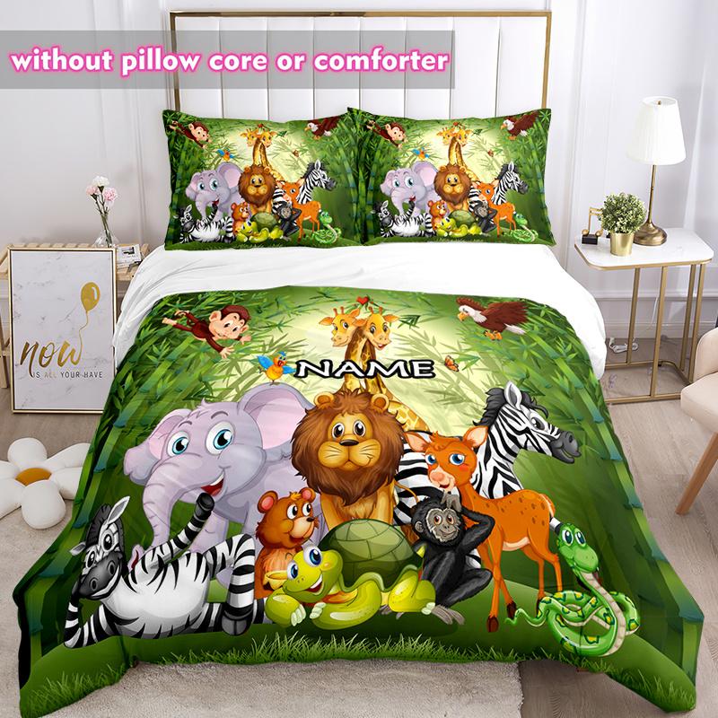 3Pcs Custom Name Lion Bedding Set 3D Printed Single Queen Size Duvet Cover Set For Kids Adult Bedroom Home Decor Machine-Wash