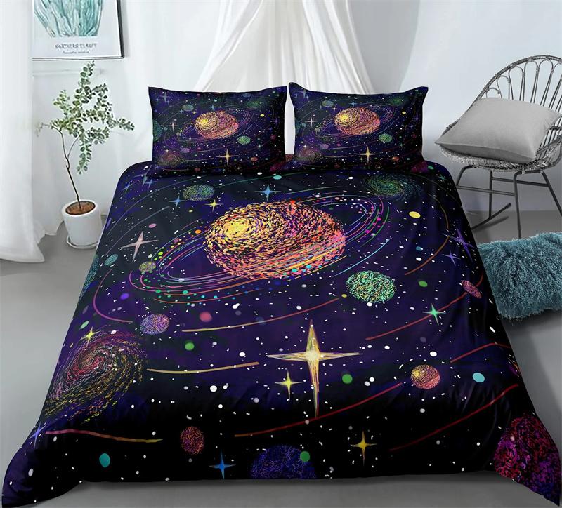 Galaxy Theme Blue Purple Design Duvet Cover Full Size For Girls Boys Teens Kids Gifts Starry Dream Sky Bedding Collection Room Decor