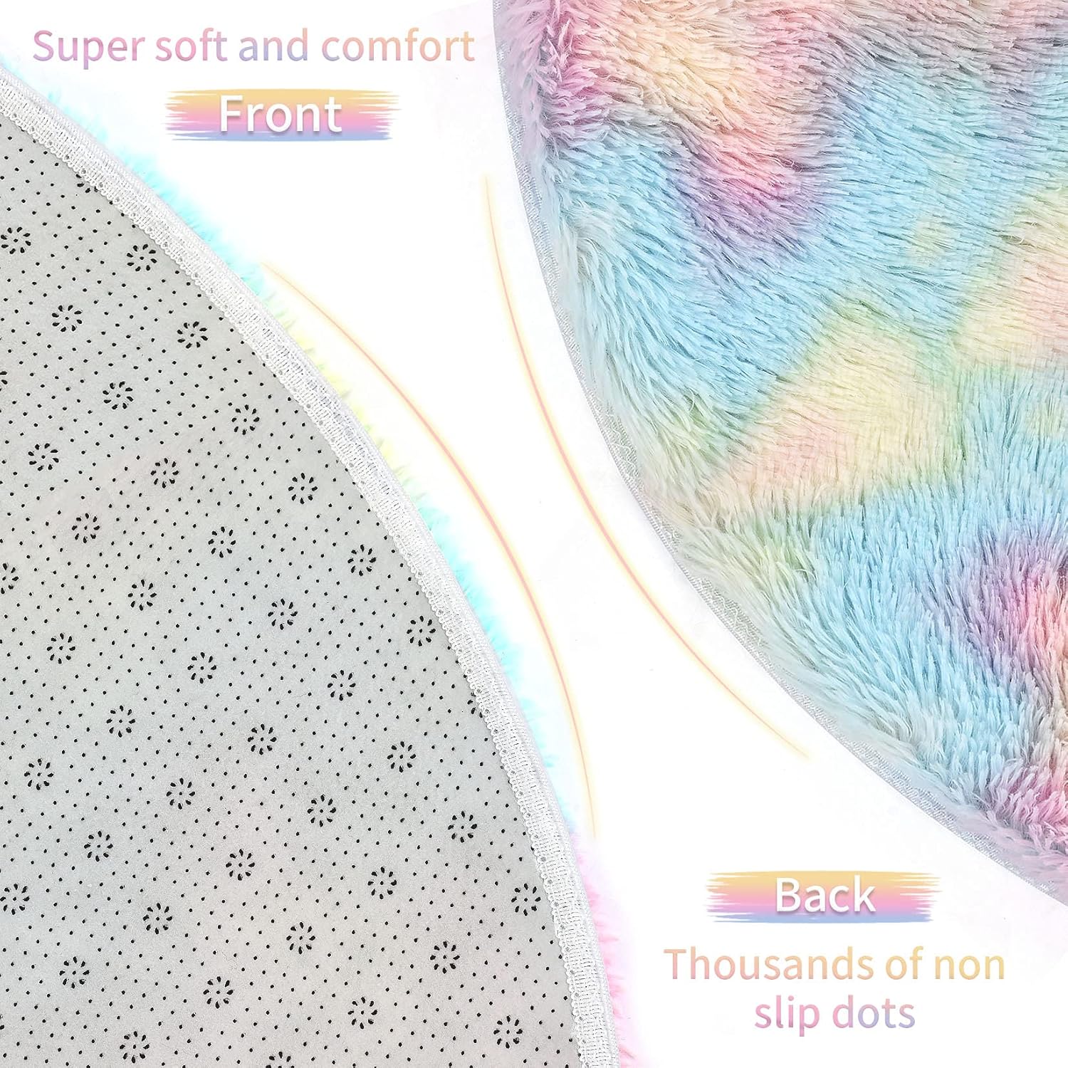 Round Carpet Soft Girls Room Rugs Fluffy Rainbow Carpet for Bedroom Study Living Room Home Decor Multicolour M Diameter100cm