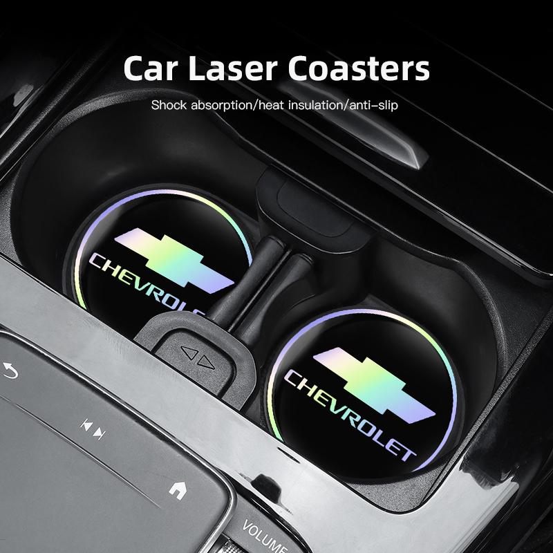 Keychain 2PCS Car Water Coaster Pad Laser Water Coaster Accessories For Chevrolet Matiz Onix Camaro Colorado Cobalt Spark Cruze