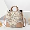 Printed handbag, high-end large-capacity fashionable and versatile women's bag, simple texture bucket bag, shoulder messenger bag.
