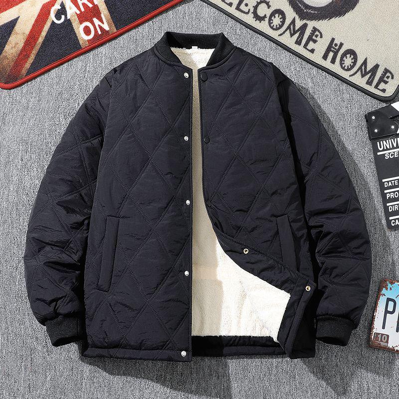 Men's Retro Diamond-Quilted Fleece-Lined Baseball Jacket