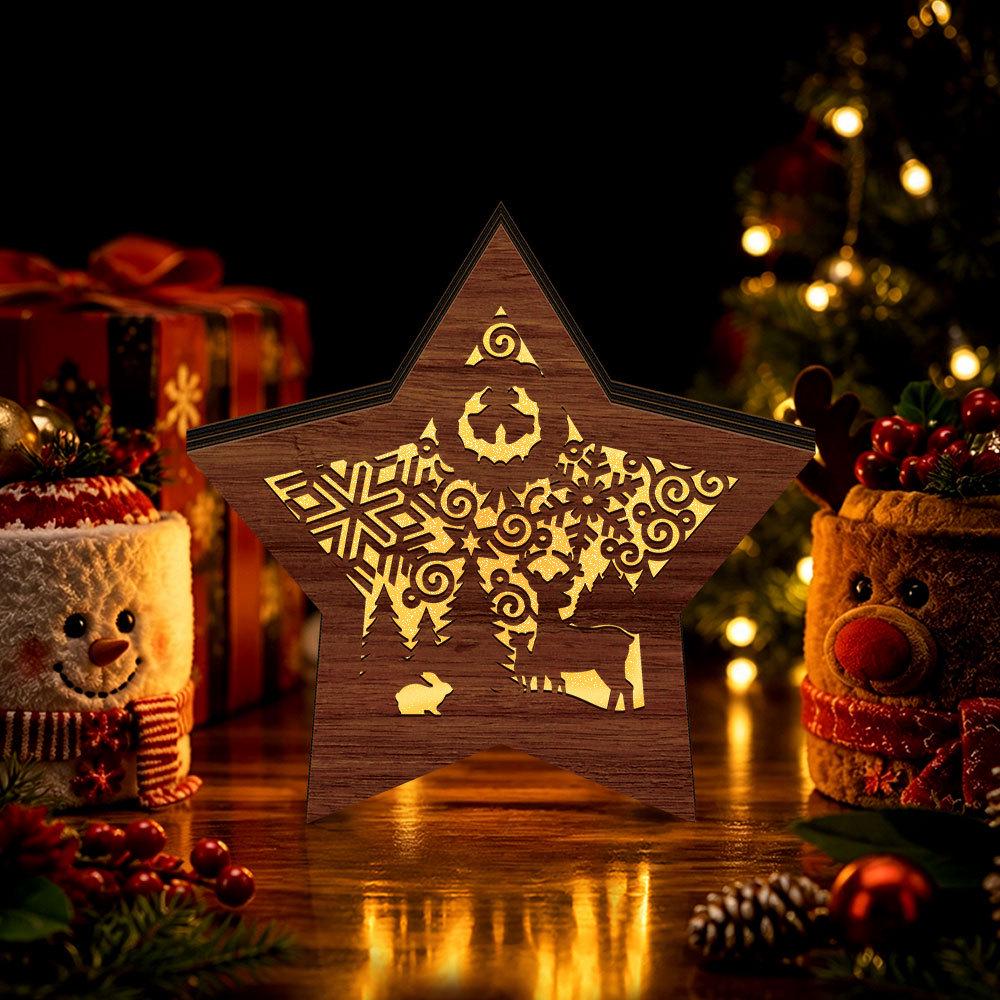 Christmas Festival LED Star Ornament: Glowing Wooden Night Light Decoration