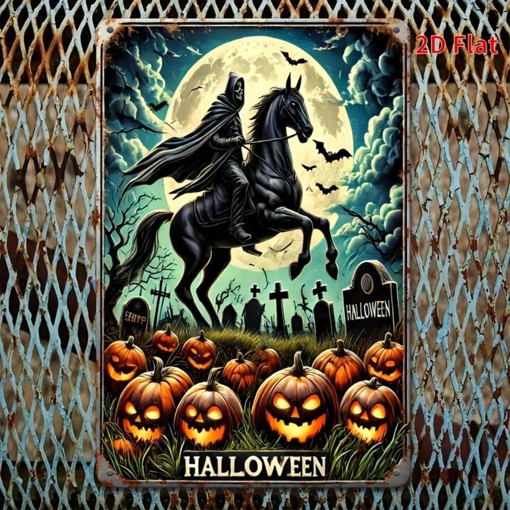 Witch Cat Forest Halloween Sign Metal Tin Sign 20x30 cm Wall Decor