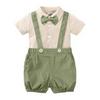 Boys' British Style Summer Suit: Short-Sleeve Cotton Shirt, Shorts & Bow Tie Two-Piece Set