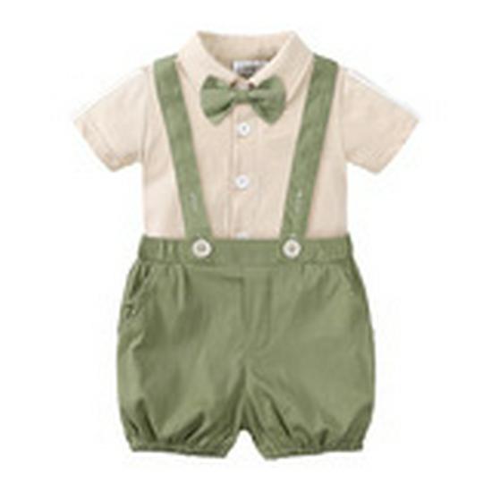 Boys' British Style Summer Suit: Short-Sleeve Cotton Shirt, Shorts & Bow Tie Two-Piece Set