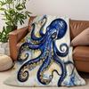 Blue Octopus Sea Creature Art Throw Blanket Ocean Design for Living Room Decor Gift for Her MarineStyle
