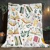 Book Flower Pattern Reading Lover Blanket Soft Flannel Throw Literary Gift Home Study Decor Educational Theme