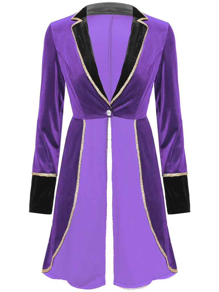 Cappotto da donna in velluto con code di rondine, giacca blazer casual a maniche lunghe con bavero, costume per festa di carnevale, cosplay