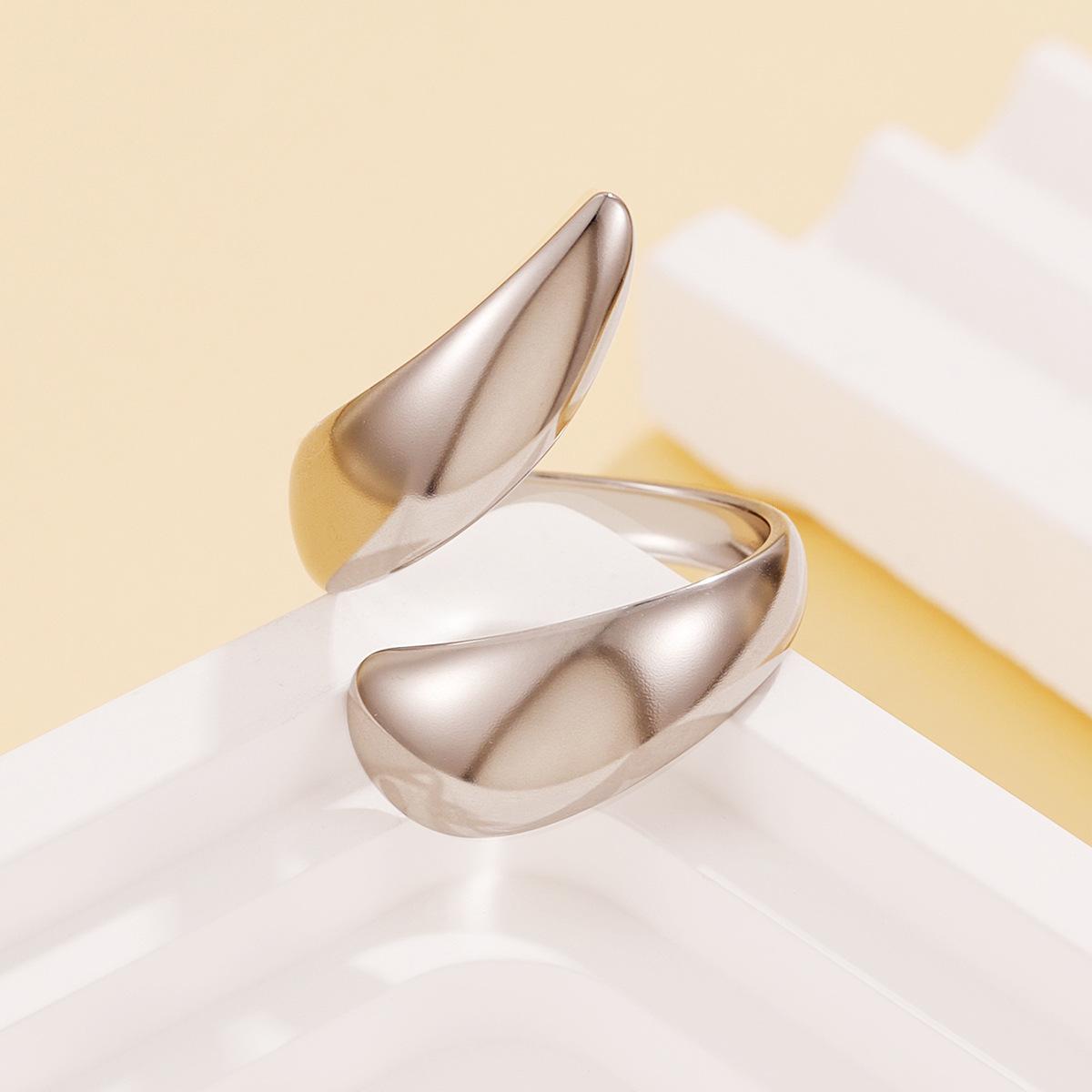 Stainless Steel Geometric Open Ring with Thick Lines, Vacuum-Plated Gold Finish for Women