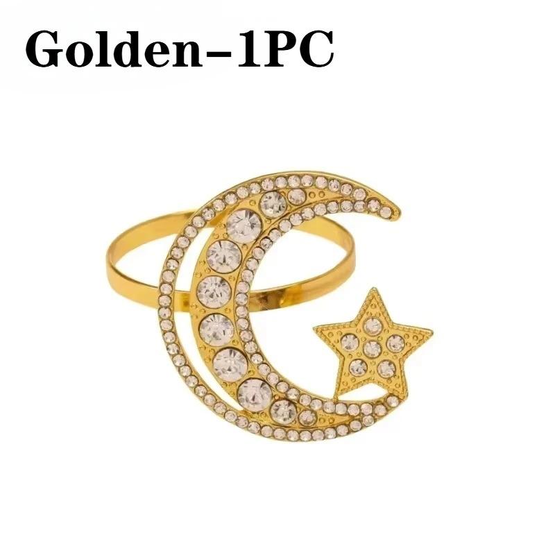 Gold Napkin RingSet Star Moon Design AlloyCrystal Metal Hollow RamadanCelebration HolidayTableware Elegant Durable Napkin Holder